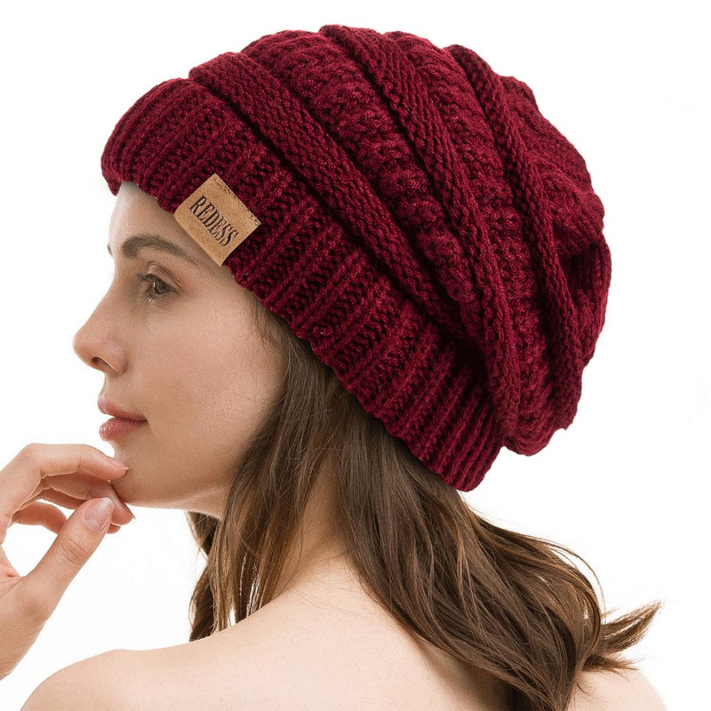 REDESS Slouchy Beanie Hat for Women Winter Warm Chunky Soft Oversized Cable Knit Cap